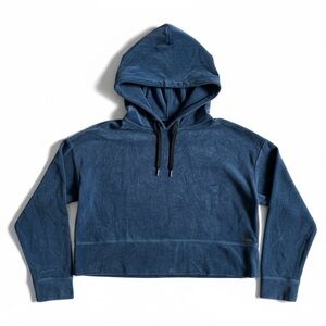 Calvin Klein Velour Cropped Hoodie Performance Loungewear Athleisure Blue M